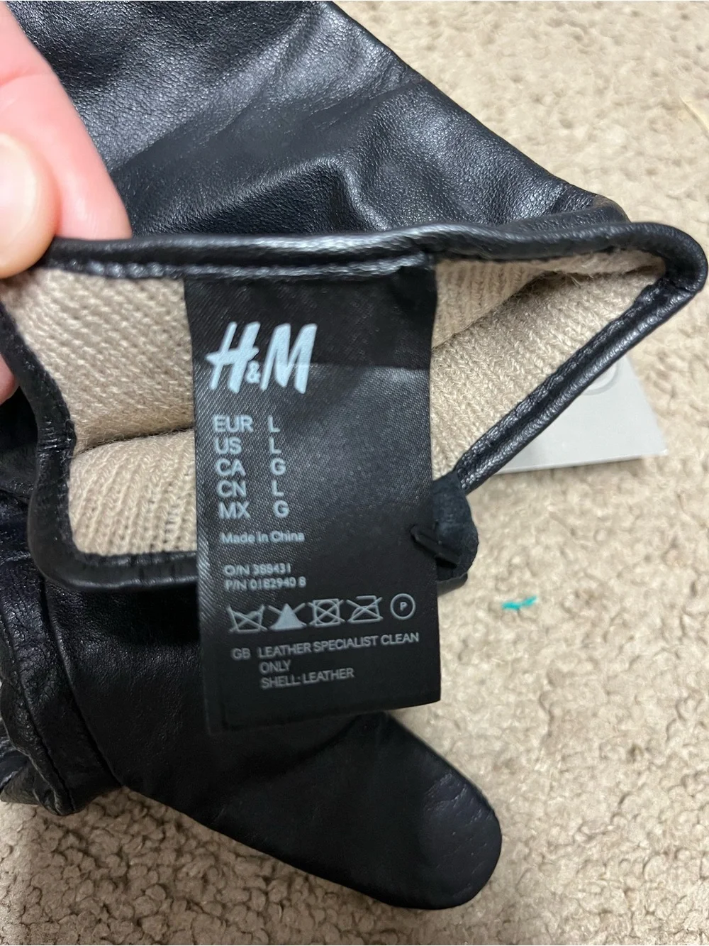 H&M Men's Black Genuine Leather Gloves